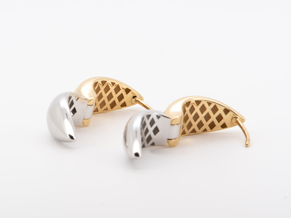 18K Gold Dual Tone Wear Both Sides Huggie Earrings 3.7g R3242 Aurora Designer