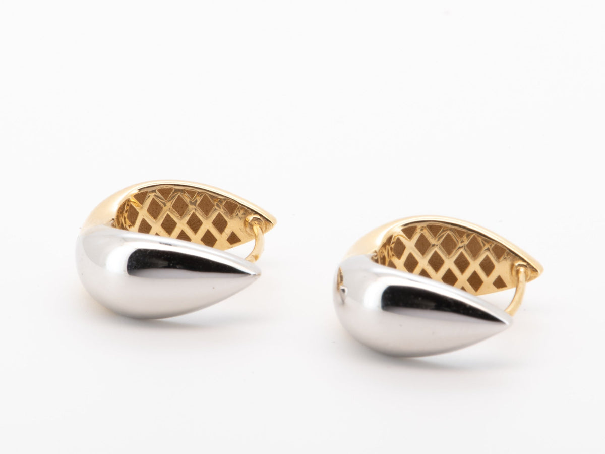 18K Gold Dual Tone Wear Both Sides Huggie Earrings 3.7g R3242 Aurora Designer