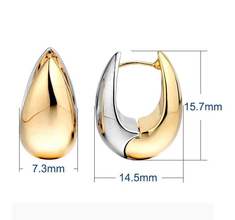 18K Gold 14mm Dual Tone Wear Both Sides Huggie Earrings 3.7g R3242 Aurora Designer