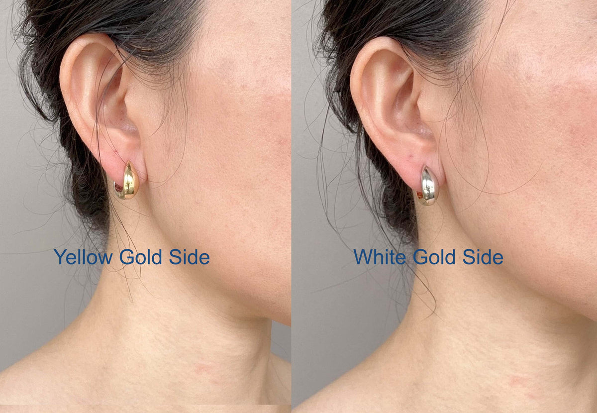 18K Gold 14mm Dual Tone Wear Both Sides Huggie Earrings 3.7g R3242 Aurora Designer