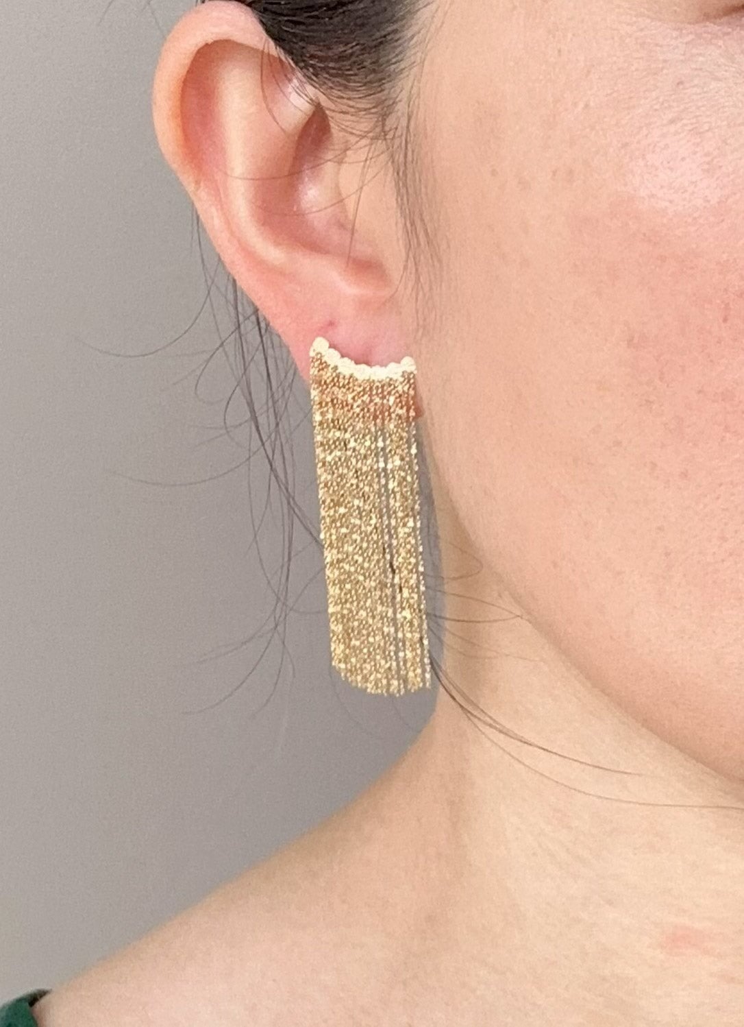 18K Gold Long "Hula Skirt" Fringe Earrings 4.89g R3243 Aurora Designer