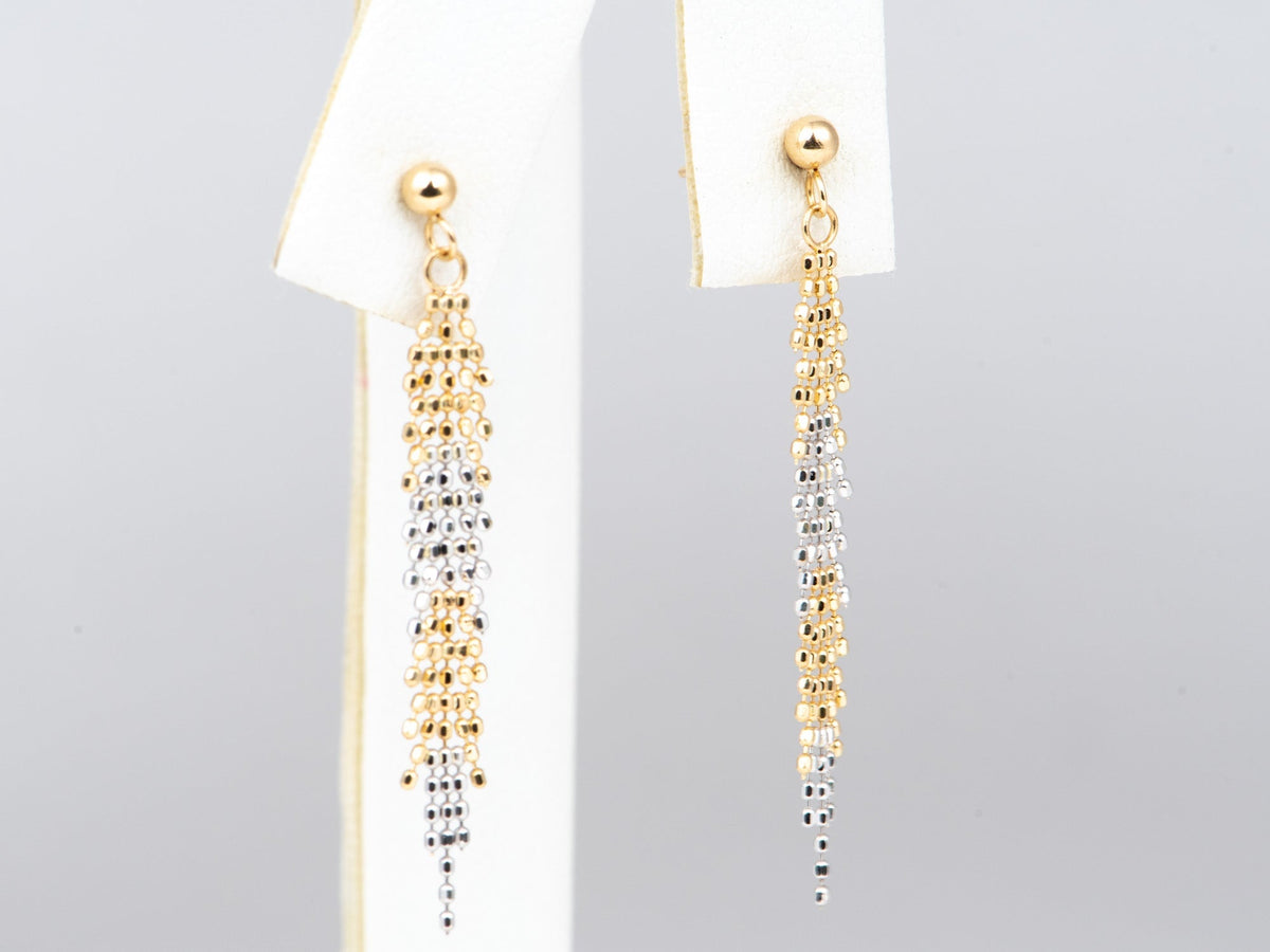 18K Gold Dual Tone Fringe Earrings Moving Long Dangle Earring Great Movement NYE Party Birthday Gift for Her Flowy R3245 Aurora Designer
