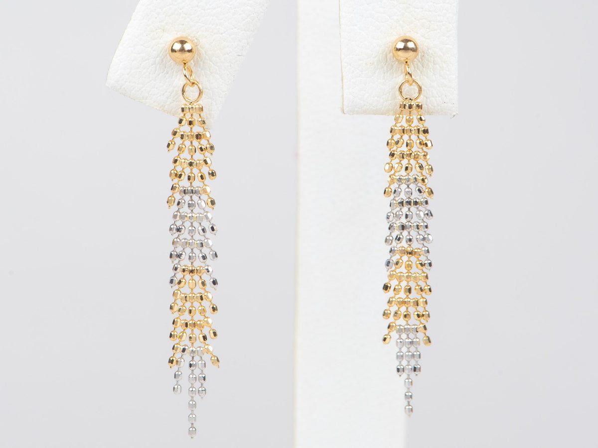 18K Gold Dual Tone Fringe Earrings Moving Long Dangle Earring Great Movement NYE Party Birthday Gift for Her Flowy R3245 Aurora Designer