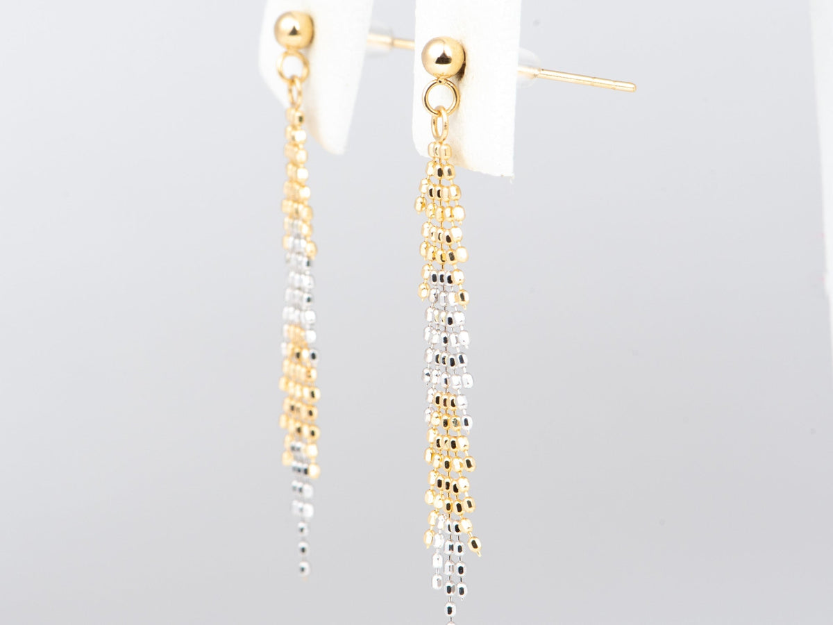 18K Gold Dual Tone Fringe Earrings Moving Long Dangle Earring Great Movement NYE Party Birthday Gift for Her Flowy R3245 Aurora Designer