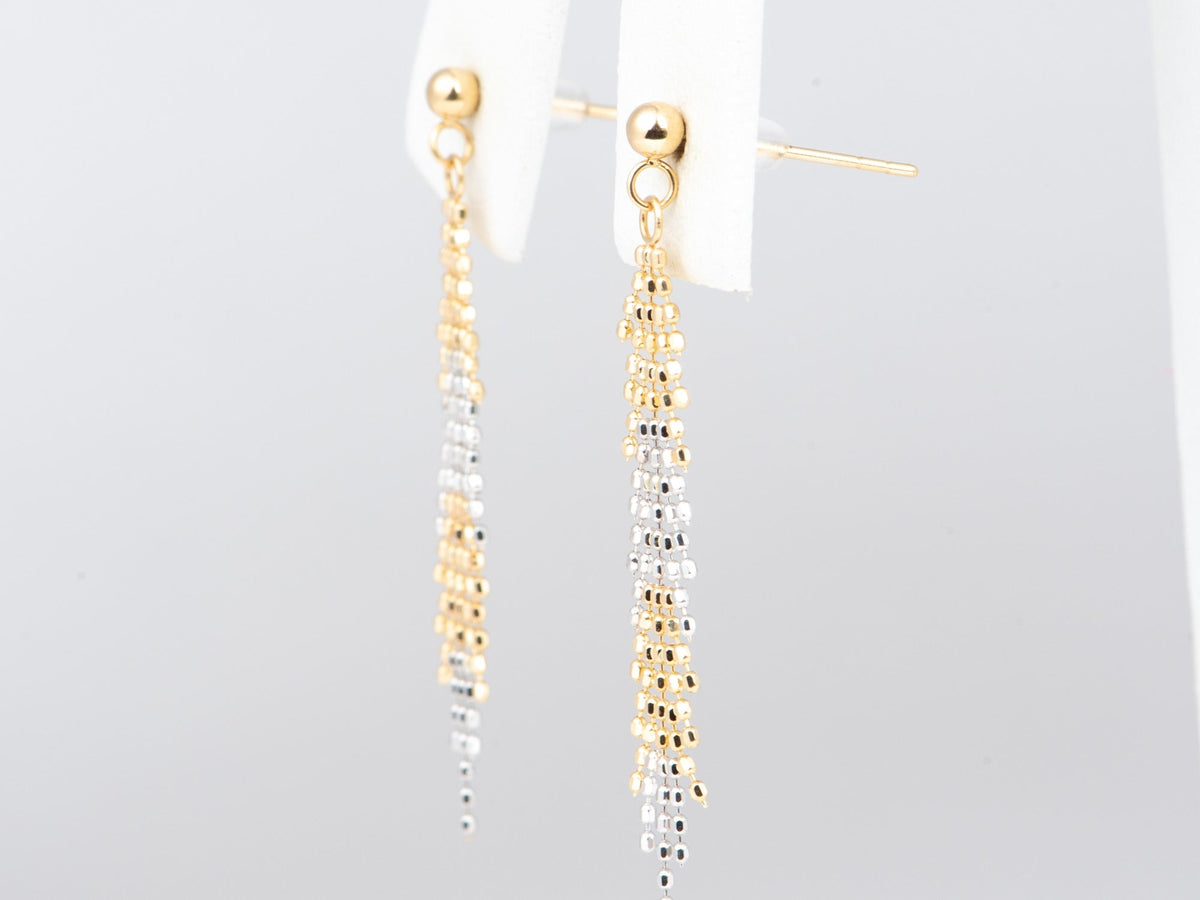 18K Gold Dual Tone Fringe Earrings Moving Long Dangle Earring Great Movement NYE Party Birthday Gift for Her Flowy R3245 Aurora Designer