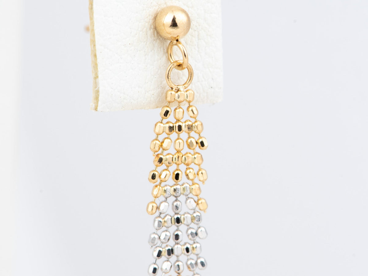 18K Gold Dual Tone Fringe Earrings Moving Long Dangle Earring Great Movement NYE Party Birthday Gift for Her Flowy R3245 Aurora Designer
