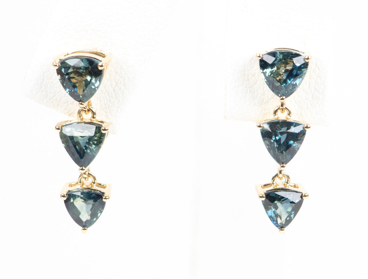 3.33ctw Teal Sapphire Dangle Earrings 14K Gold R3255 Aurora Designer