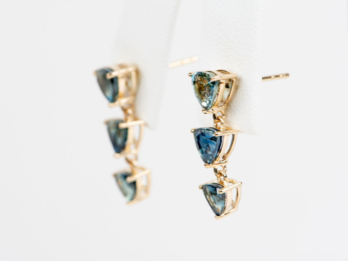 3.33ctw Teal Sapphire Dangle Earrings 14K Gold R3255 Aurora Designer