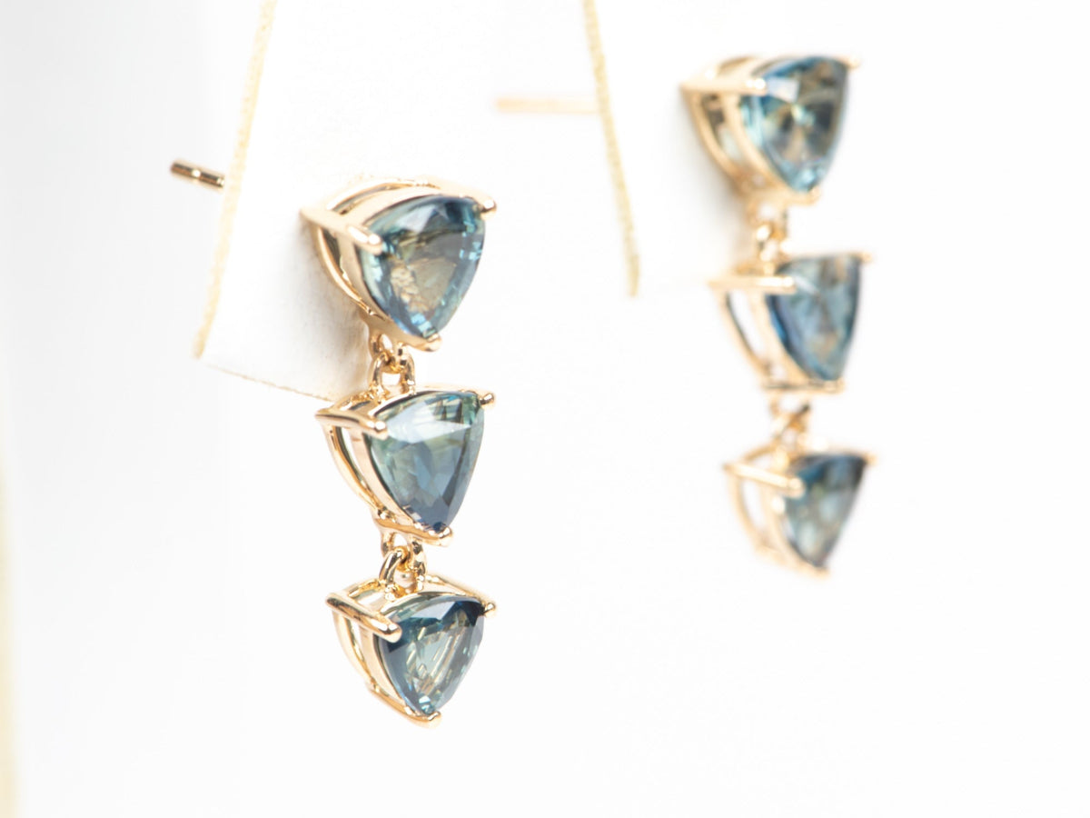 3.33ctw Teal Sapphire Dangle Earrings 14K Gold R3255 Aurora Designer
