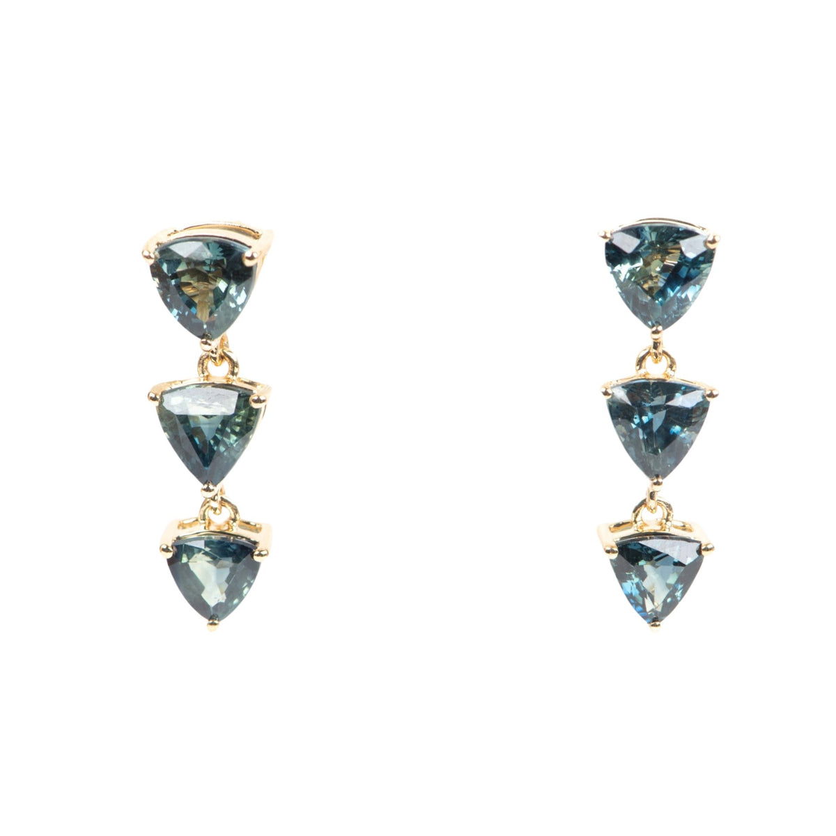 3.33ctw Teal Sapphire Dangle Earrings 14K Gold R3255 Aurora Designer