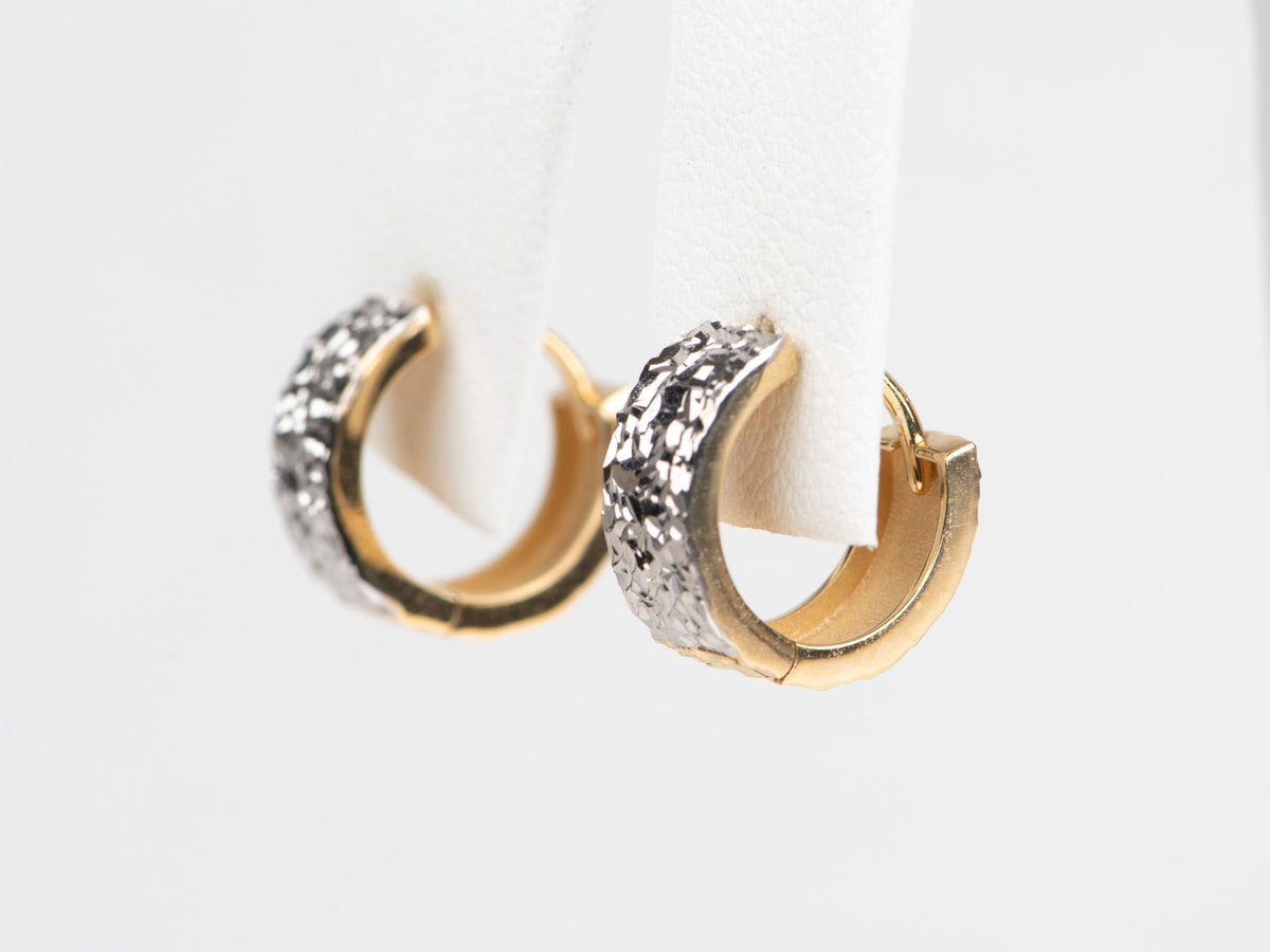 Dual-Tone 18K Gold Sparkle Huggie Earrings Wear Both Sides R3257 Aurora Designer