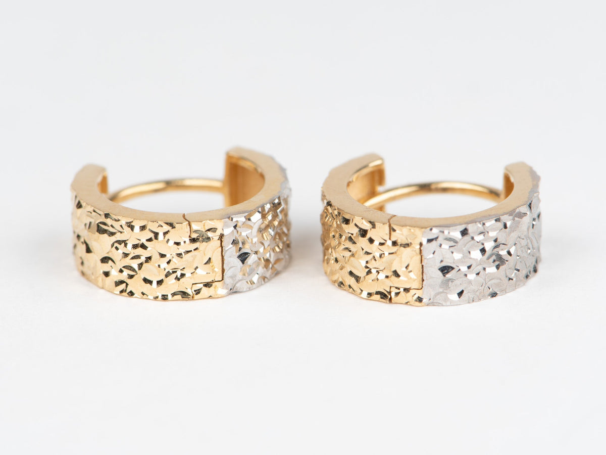 Dual-Tone 18K Gold Sparkle Huggie Earrings Wear Both Sides R3257 Aurora Designer