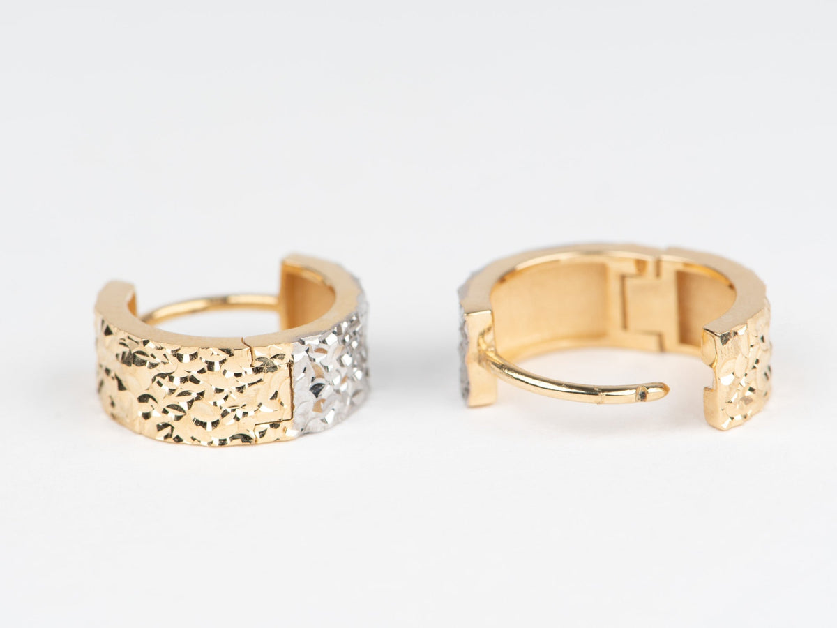 Dual-Tone 18K Gold Sparkle Huggie Earrings Wear Both Sides R3257 Aurora Designer