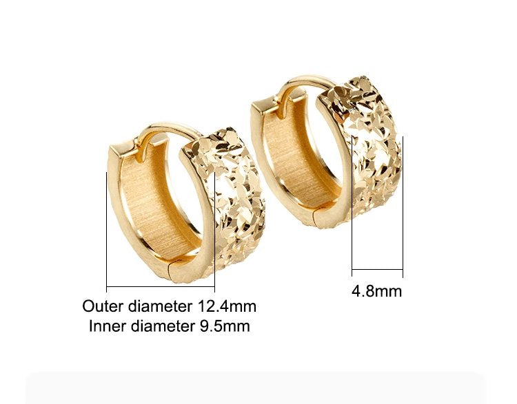 18K Gold 12mm Dual-Tone Sparkle Huggie Earrings Wear Both Sides R3257 Aurora Designer
