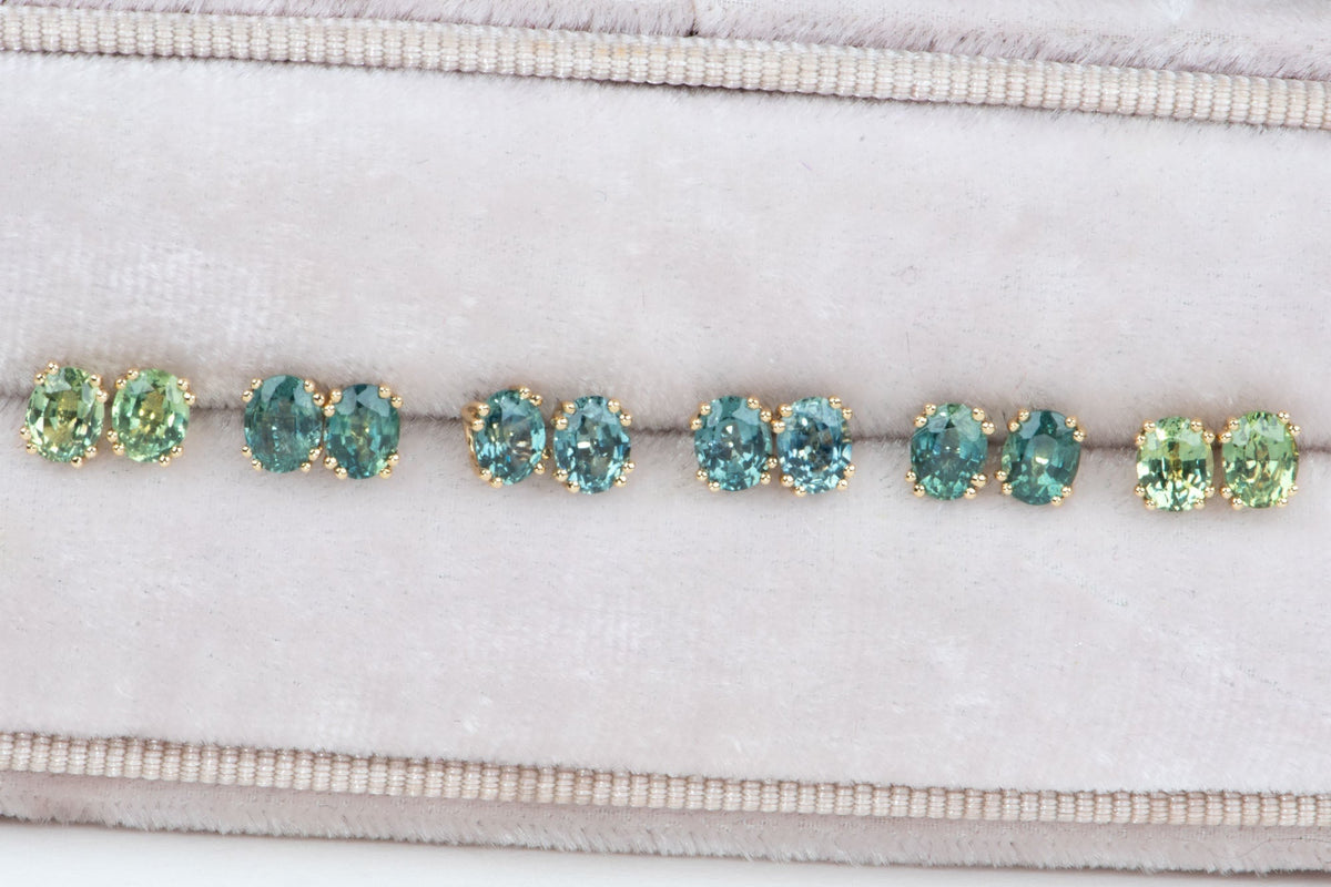 Teal Montana Sapphire Earrings 14K Gold Ear Studs R3263 Aurora Designer