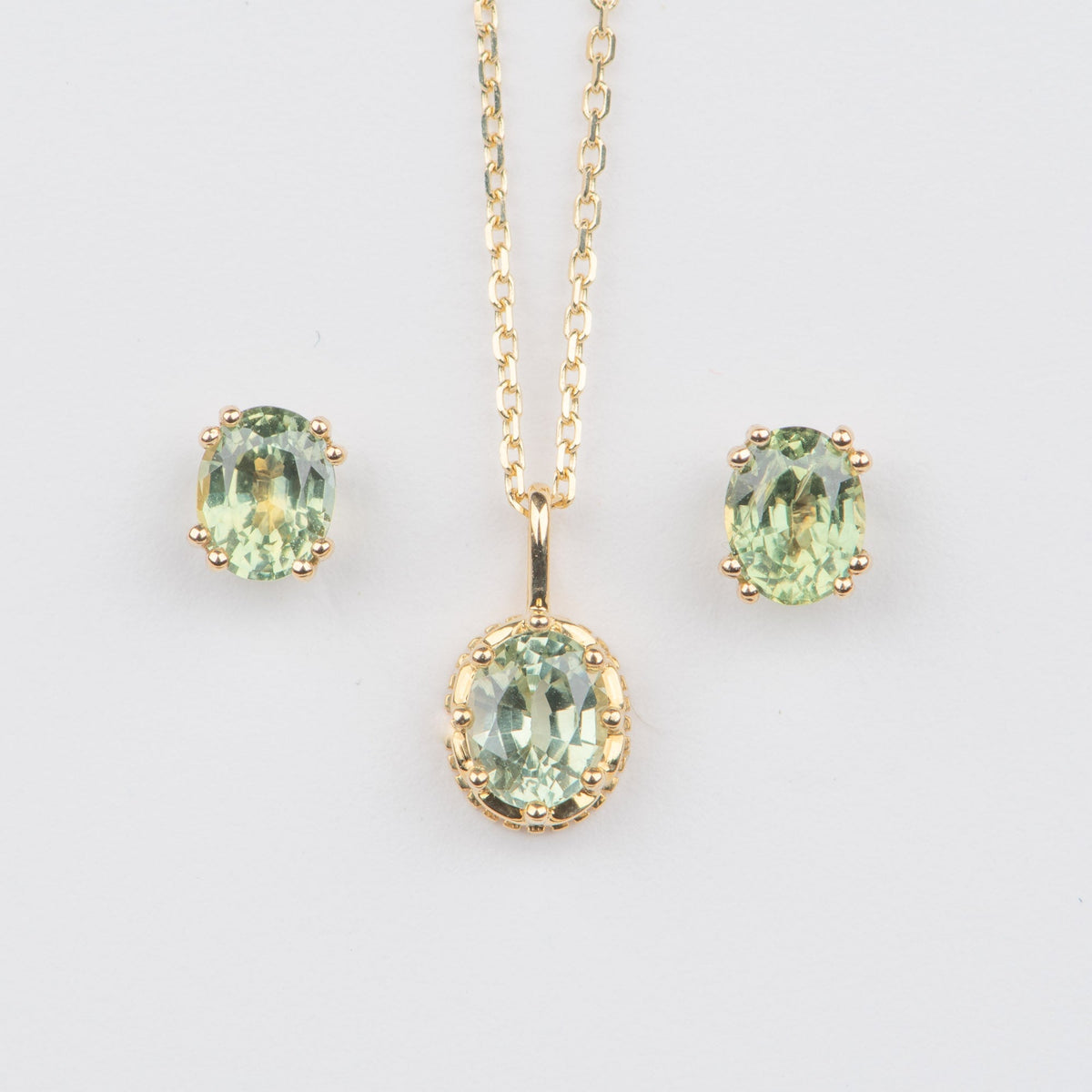 Solid 14K Gold Montana Sapphire Earrings and Necklace Pendant Set Aurora Designer
