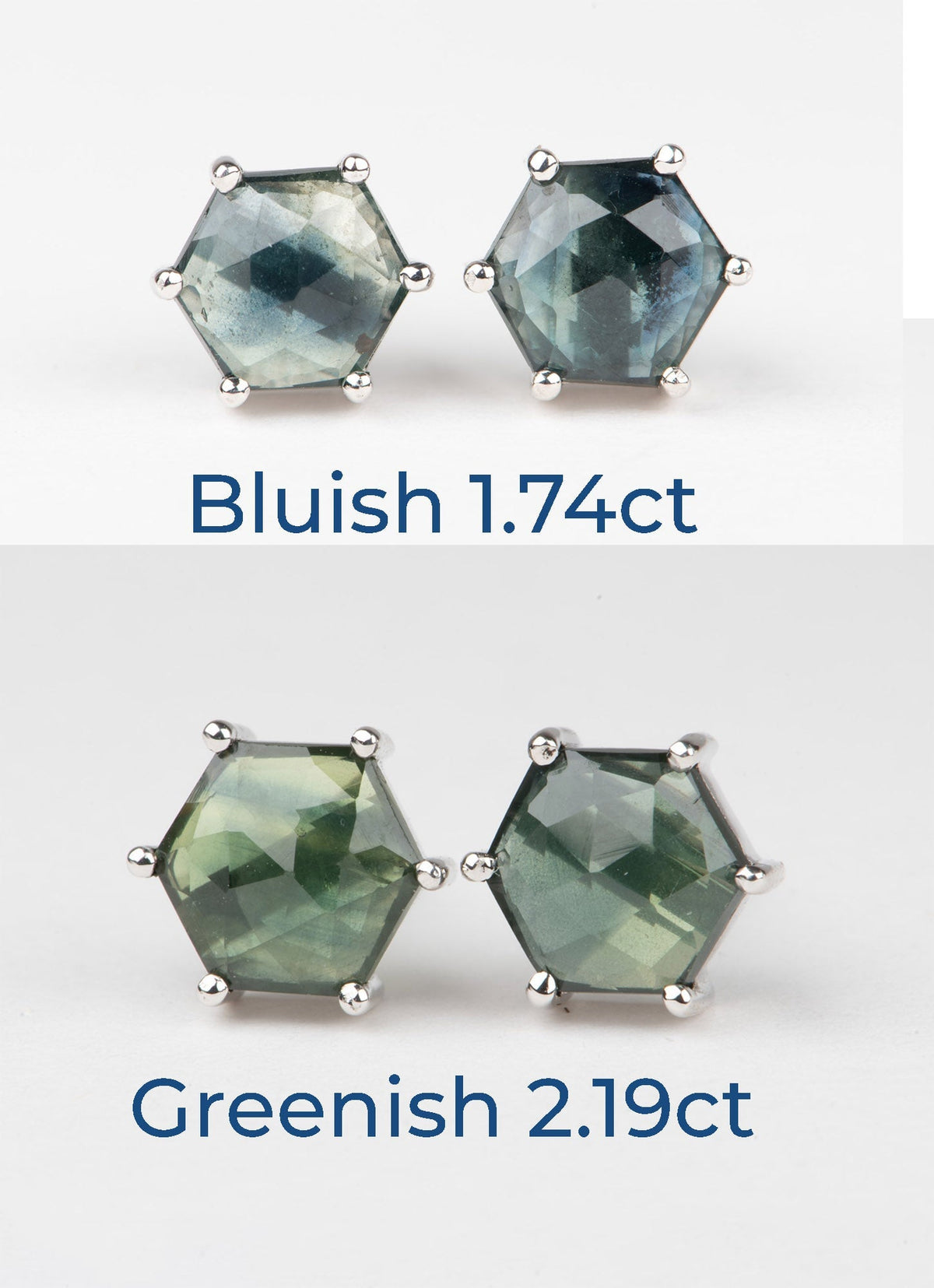 14K White Gold Hexagon Shape Madagascar Sapphire Ear Studs Earrings R3265 Aurora Designer