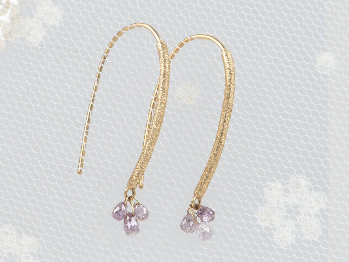 Natural Pink Diamond Briolette Earrings 14K Gold Earth-Mined Real Gemstone Dangling Ear Wire Dainty Sparkly Faceted R3267 Aurora Designer