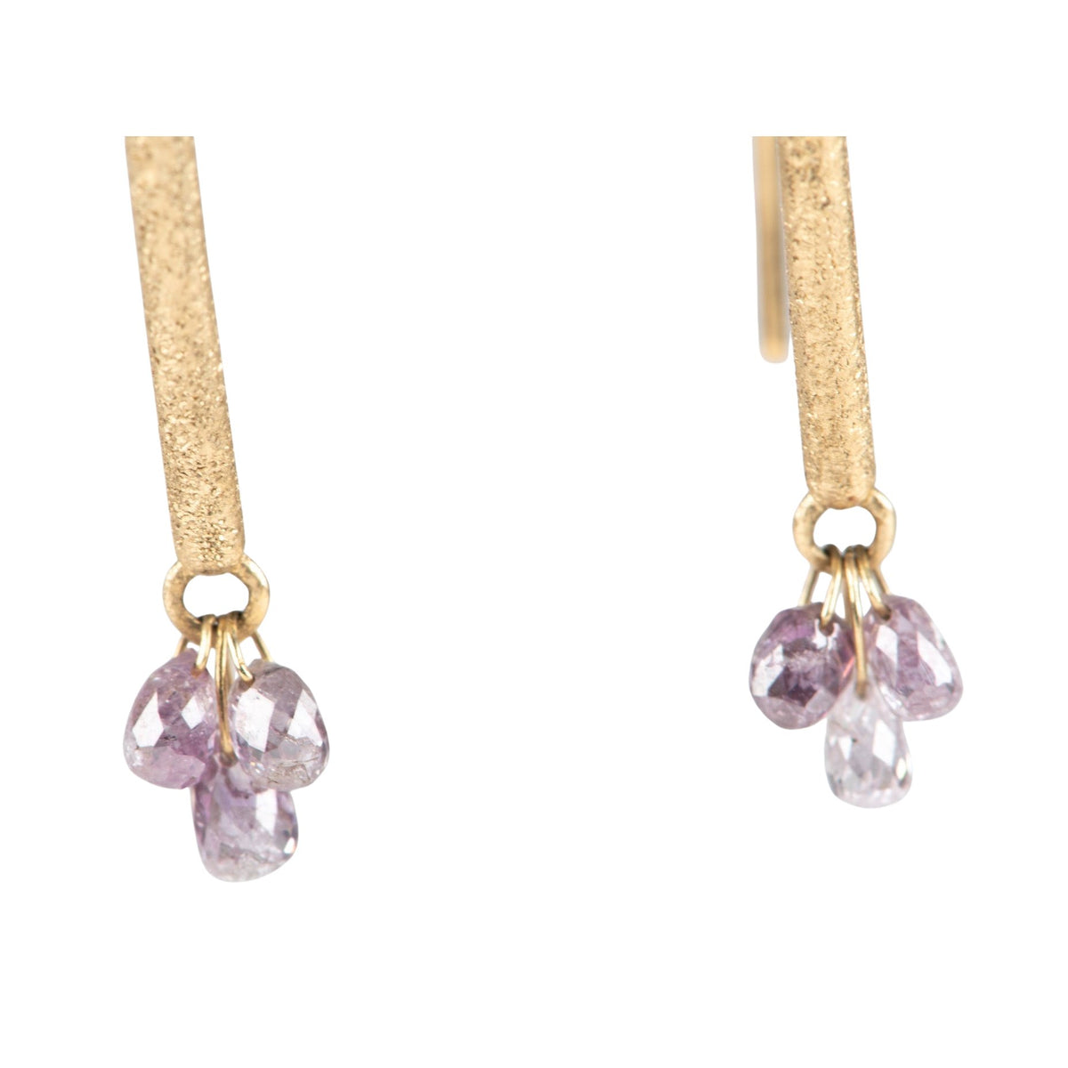 Natural Pink Diamond Briolette Earrings 14K Gold Earth-Mined Real Gemstone Dangling Ear Wire Dainty Sparkly Faceted R3267 Aurora Designer