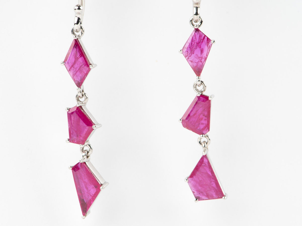 4.26ct Geometric Shape Ruby Slices Dangle Earrings 9K White Gold R3268 Aurora Designer