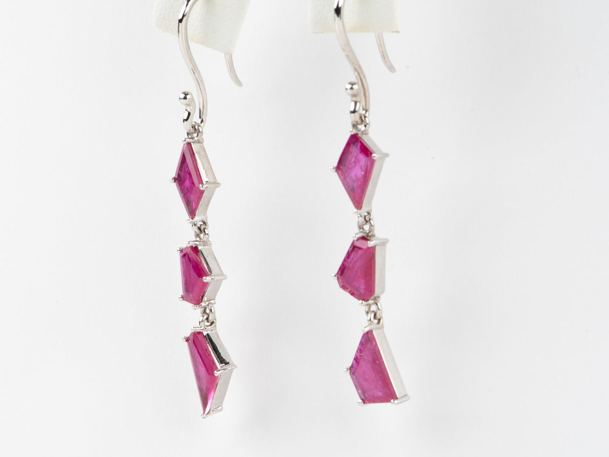4.26ct Geometric Shape Ruby Slices Dangle Earrings 9K White Gold R3268 Aurora Designer