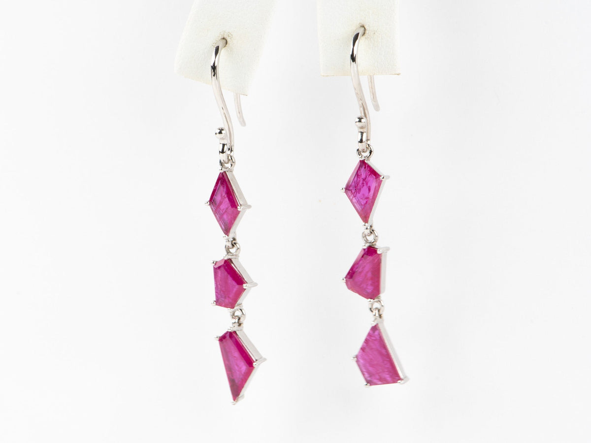 4.26ct Geometric Shape Ruby Slices Dangle Earrings 9K White Gold R3268 Aurora Designer