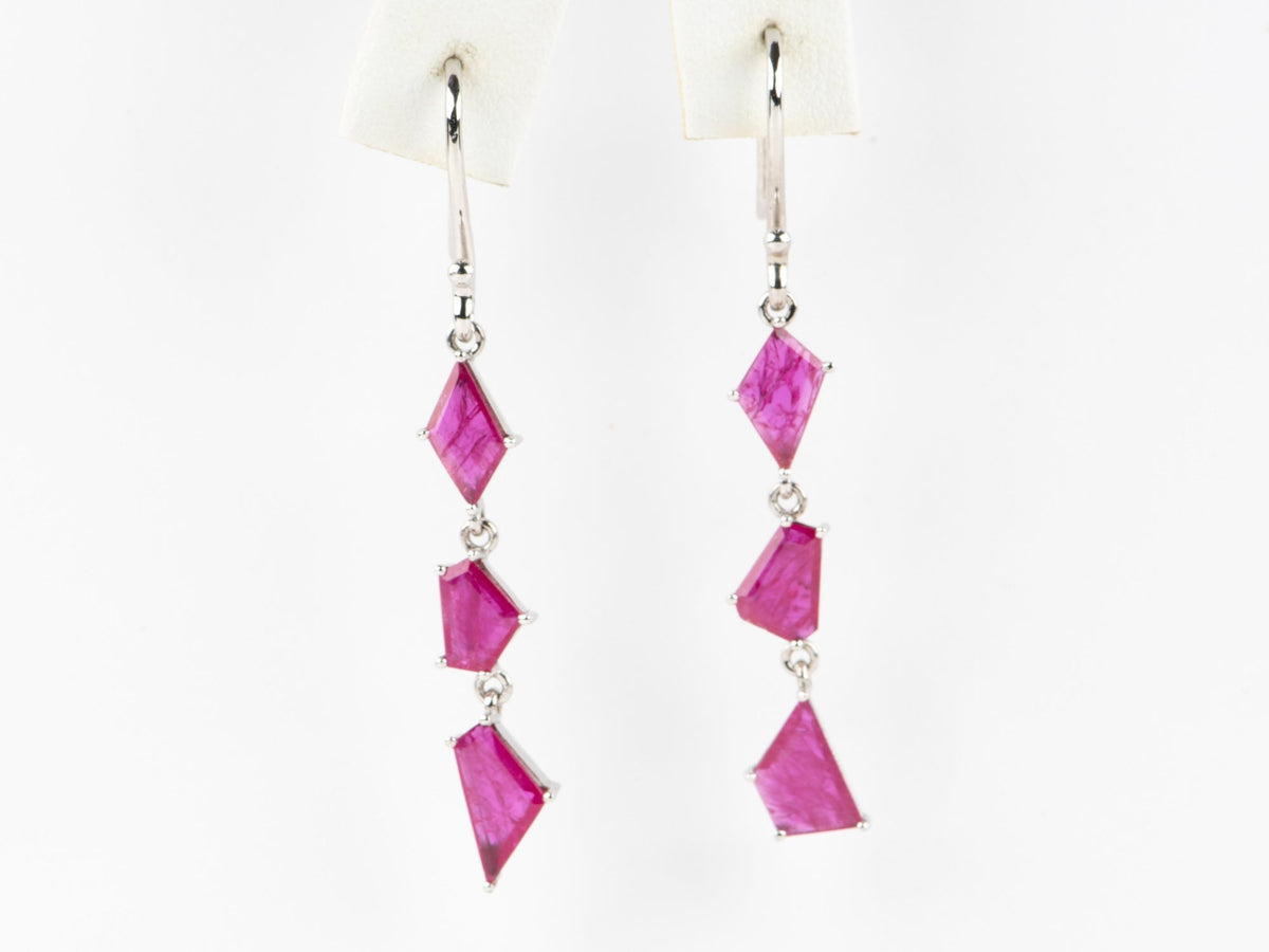 4.26ct Geometric Shape Ruby Slices Dangle Earrings 9K White Gold R3268 Aurora Designer