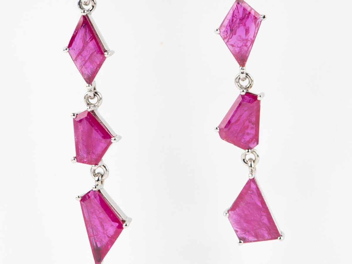 4.26ct Geometric Shape Ruby Slices Dangle Earrings 9K White Gold R3268 Aurora Designer