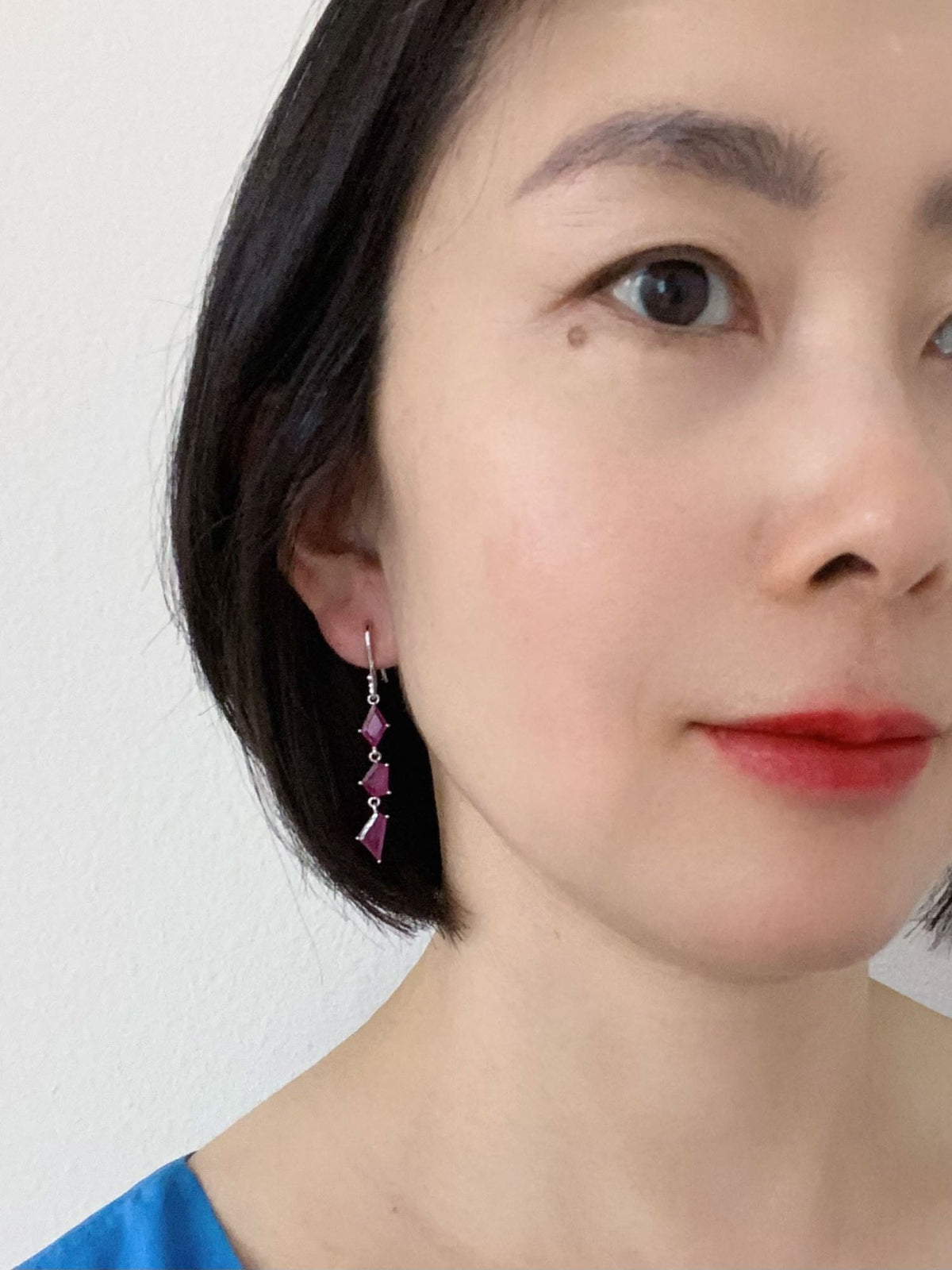 4.26ct Geometric Shape Ruby Slices Dangle Earrings 9K White Gold R3268 Aurora Designer