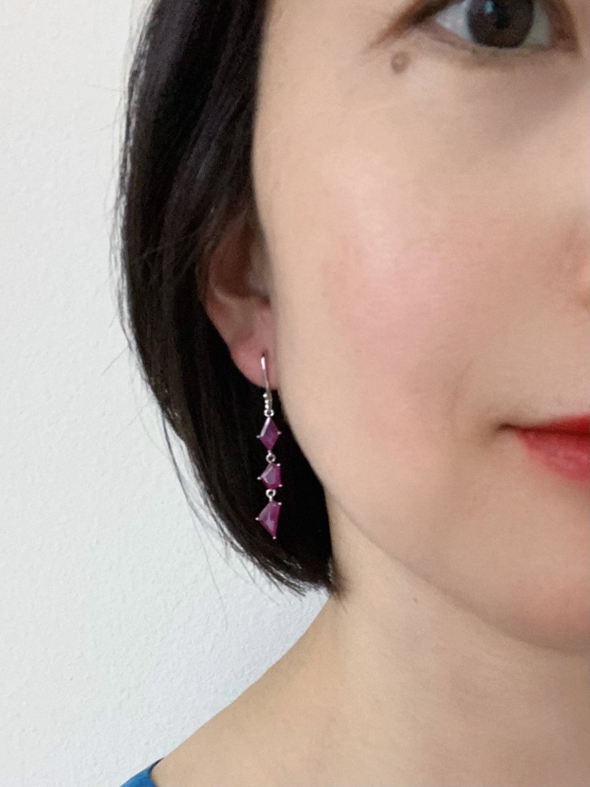 4.26ct Geometric Shape Ruby Slices Dangle Earrings 9K White Gold R3268 Aurora Designer