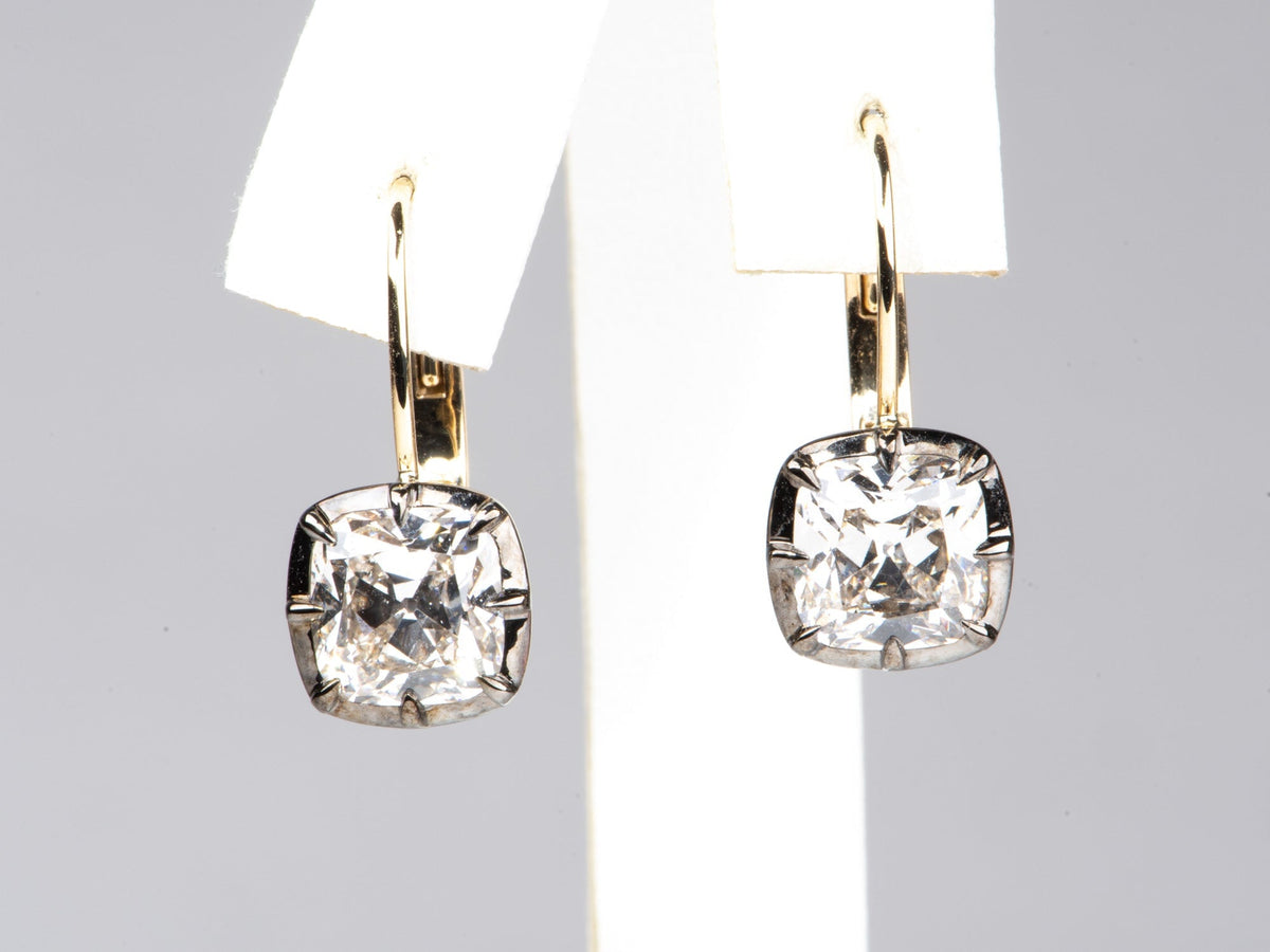 4.54ctw Old Mine Cut Lab Diamond Vintage Georgian Style Earrings 14K Gold R3269 Aurora Designer