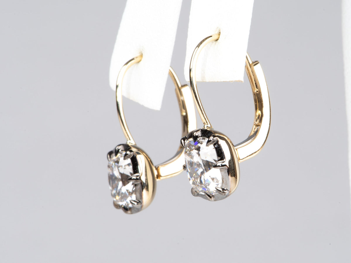 4.54ctw Old Mine Cut Lab Diamond Vintage Georgian Style Earrings 14K Gold R3269 Aurora Designer
