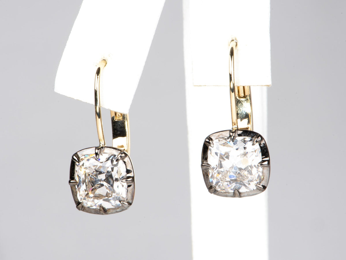 4.54ctw Old Mine Cut Lab Diamond Vintage Georgian Style Earrings 14K Gold R3269 Aurora Designer