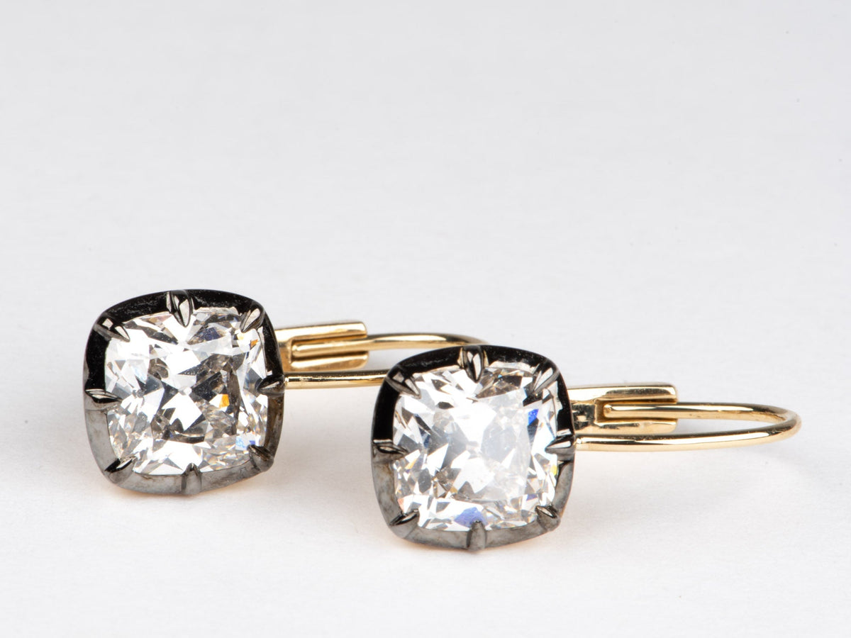 4.54ctw Old Mine Cut Lab Diamond Vintage Georgian Style Earrings 14K Gold R3269 Aurora Designer