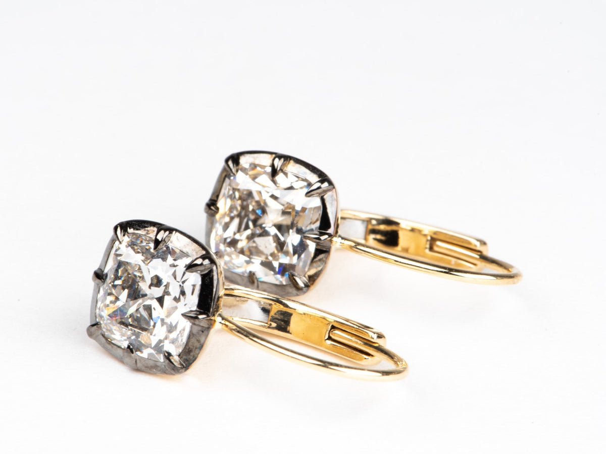 4.54ctw Old Mine Cut Lab Diamond Vintage Georgian Style Earrings 14K Gold R3269 Aurora Designer