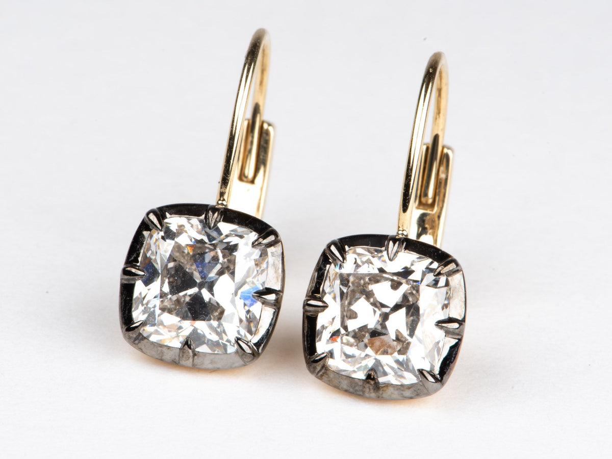 4.54ctw Old Mine Cut Lab Diamond Vintage Georgian Style Earrings 14K Gold R3269 Aurora Designer