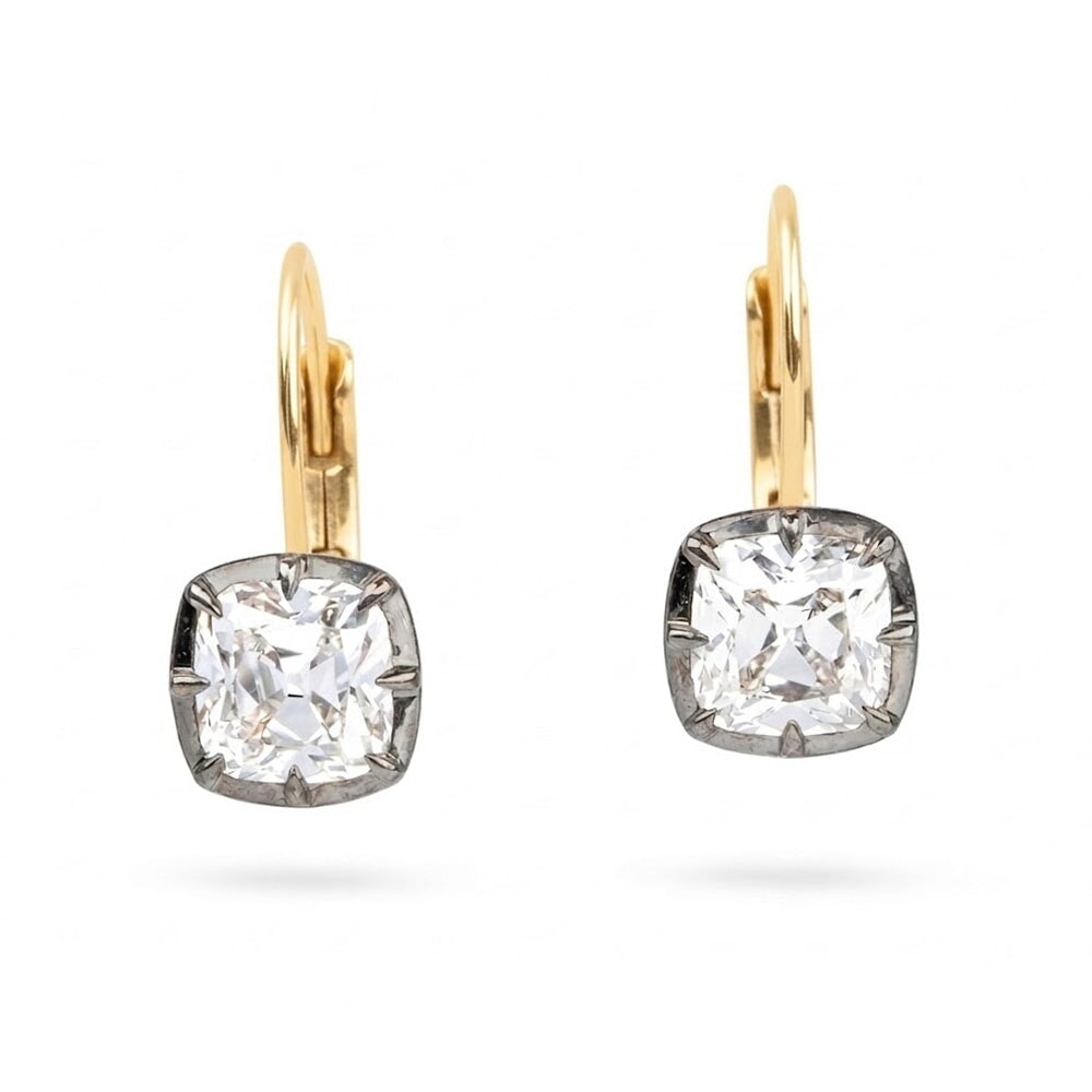 4.54ctw Old Mine Cut Lab Diamond Vintage Georgian Style Earrings 14K Gold R3269 Aurora Designer