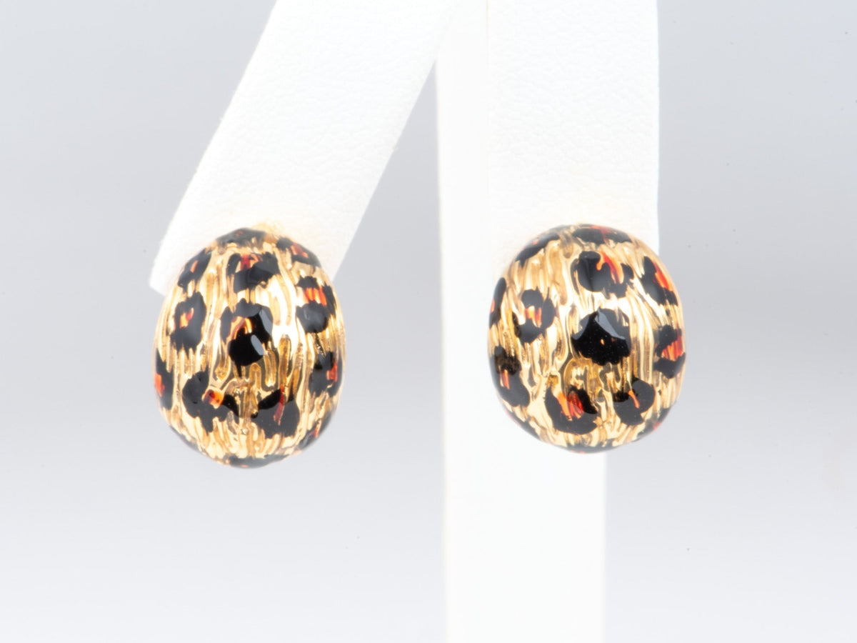 Real 18K Gold Leopard Print Enamel Pattern Earrings R3270 Aurora Designer