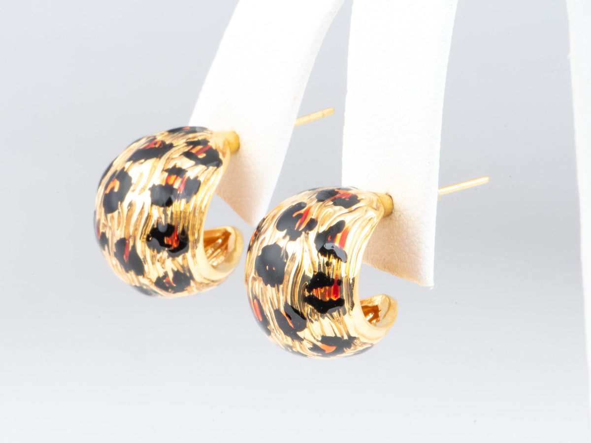 Real 18K Gold Leopard Print Enamel Pattern Earrings R3270 Aurora Designer