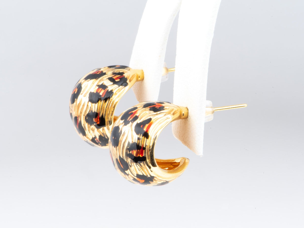 Real 18K Gold Leopard Print Enamel Pattern Earrings R3270 Aurora Designer