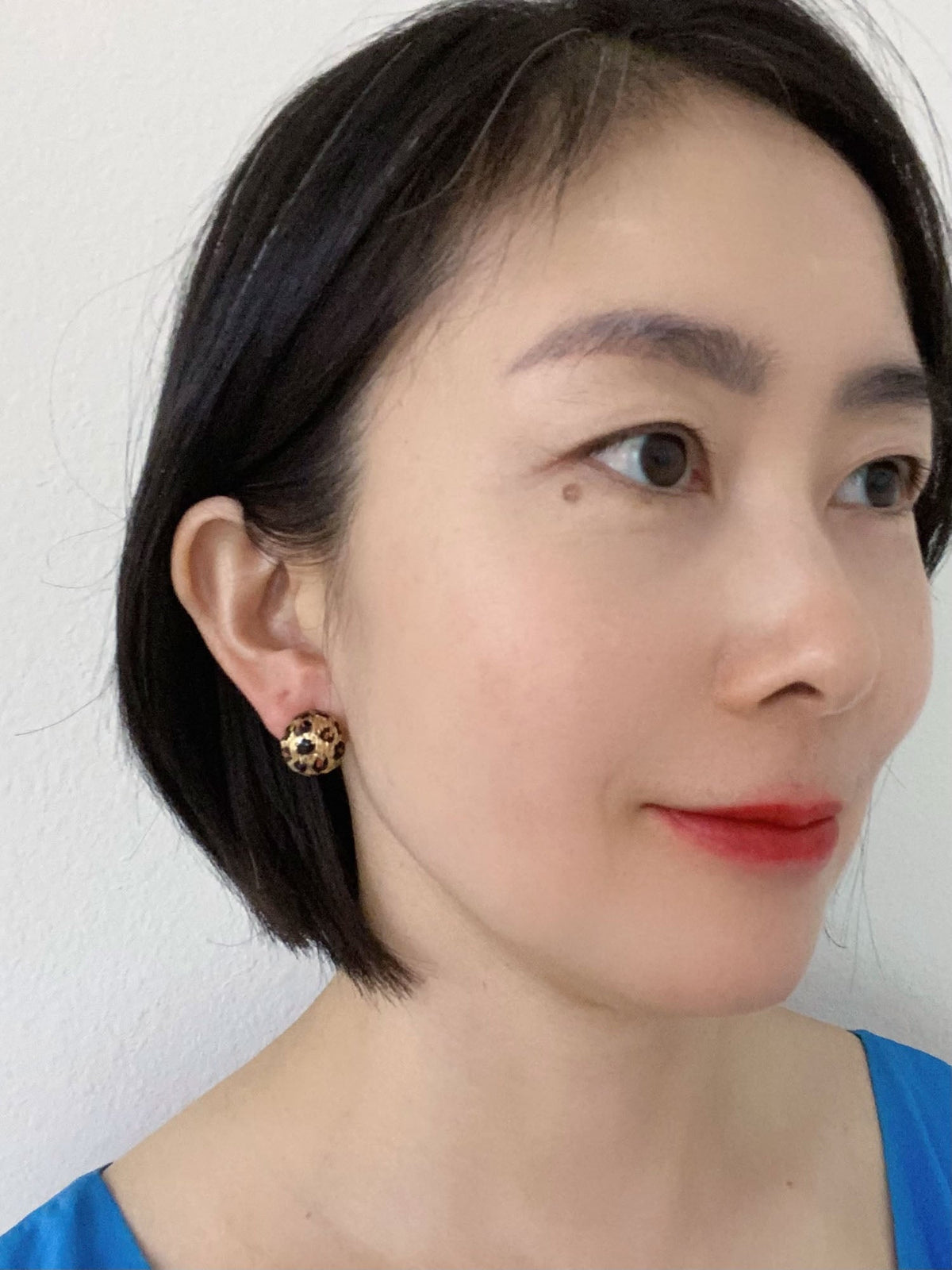 Real 18K Gold Leopard Print Enamel Pattern Earrings R3270 Aurora Designer