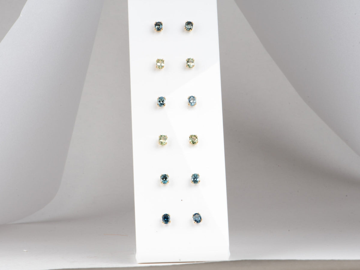 Teal Montana Sapphire Earrings 14K Gold Ear Studs R3274 Aurora Designer
