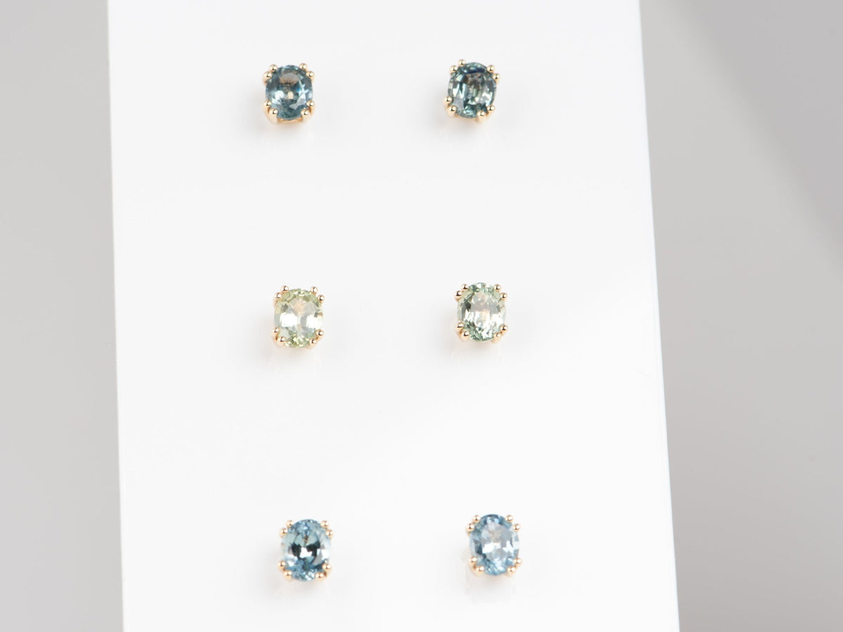 Teal Montana Sapphire Earrings 14K Gold Ear Studs R3274 Aurora Designer