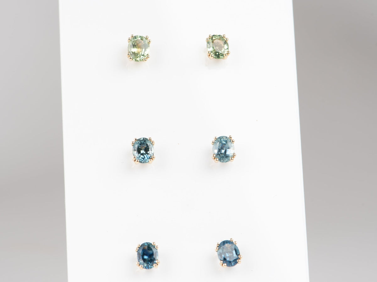 Teal Montana Sapphire Earrings 14K Gold Ear Studs R3274 Aurora Designer