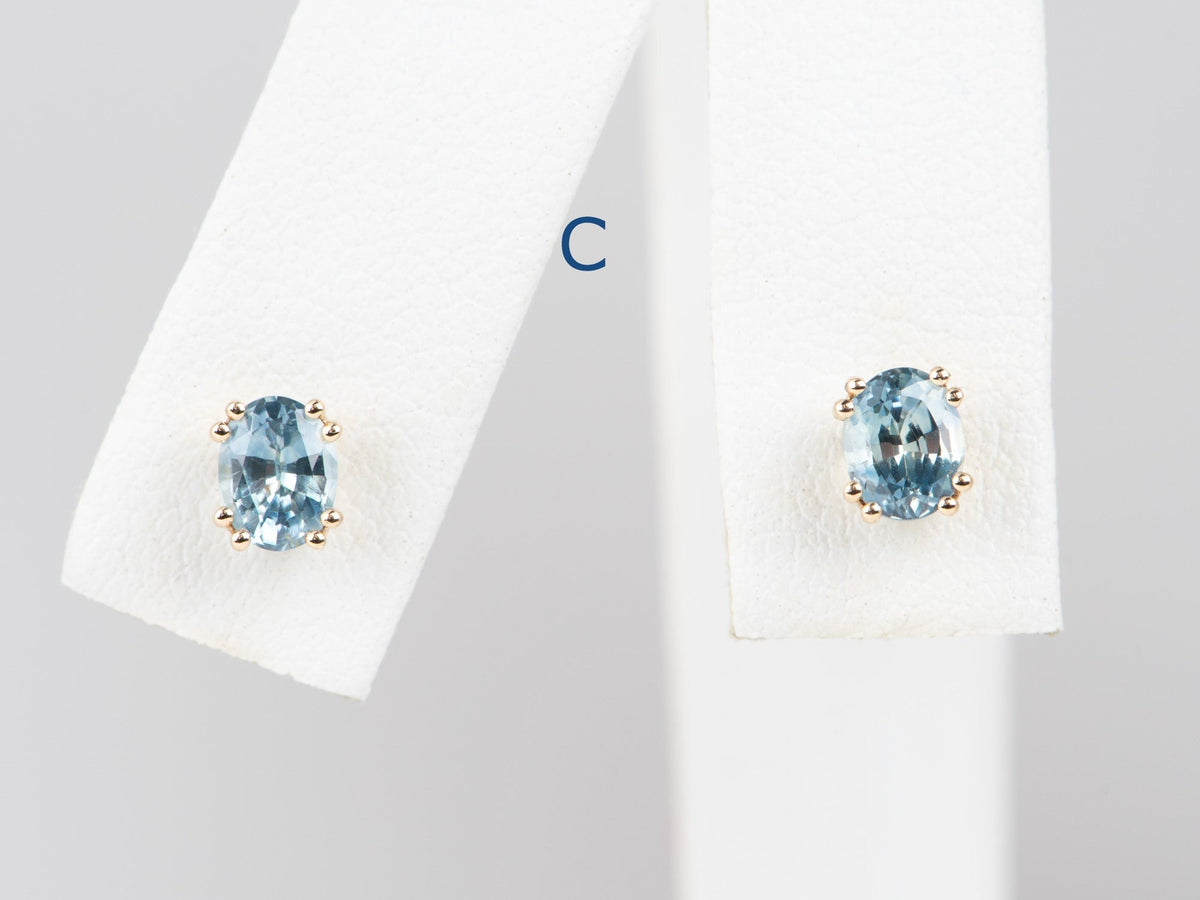Teal Montana Sapphire Earrings 14K Gold Ear Studs R3274 Aurora Designer