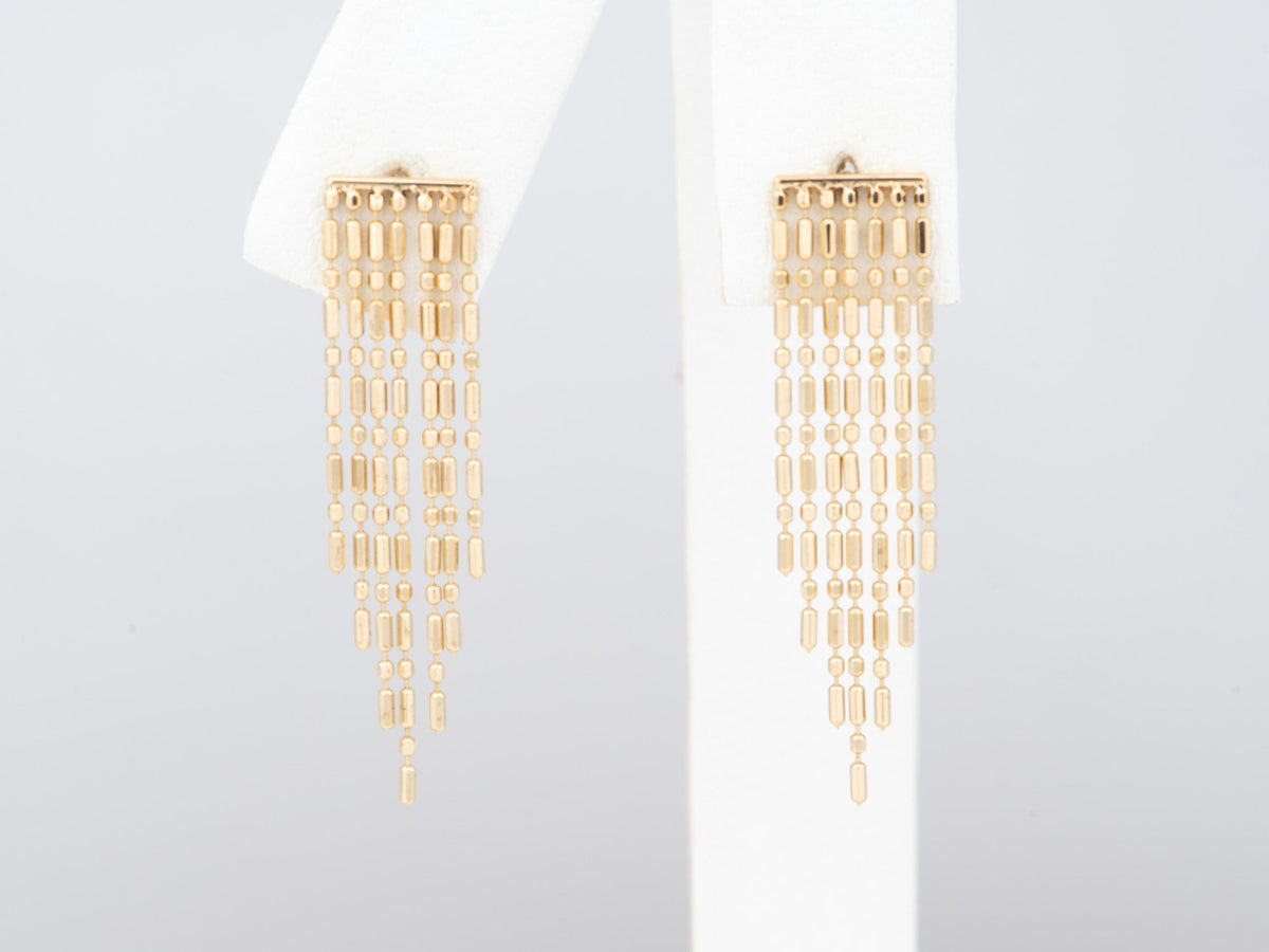 18K Gold Fringe Earrings, Shiny Bling Party Super Trendy Fine Jewelry, Great Movement Fun Dangle Earring R3275 Aurora Designer