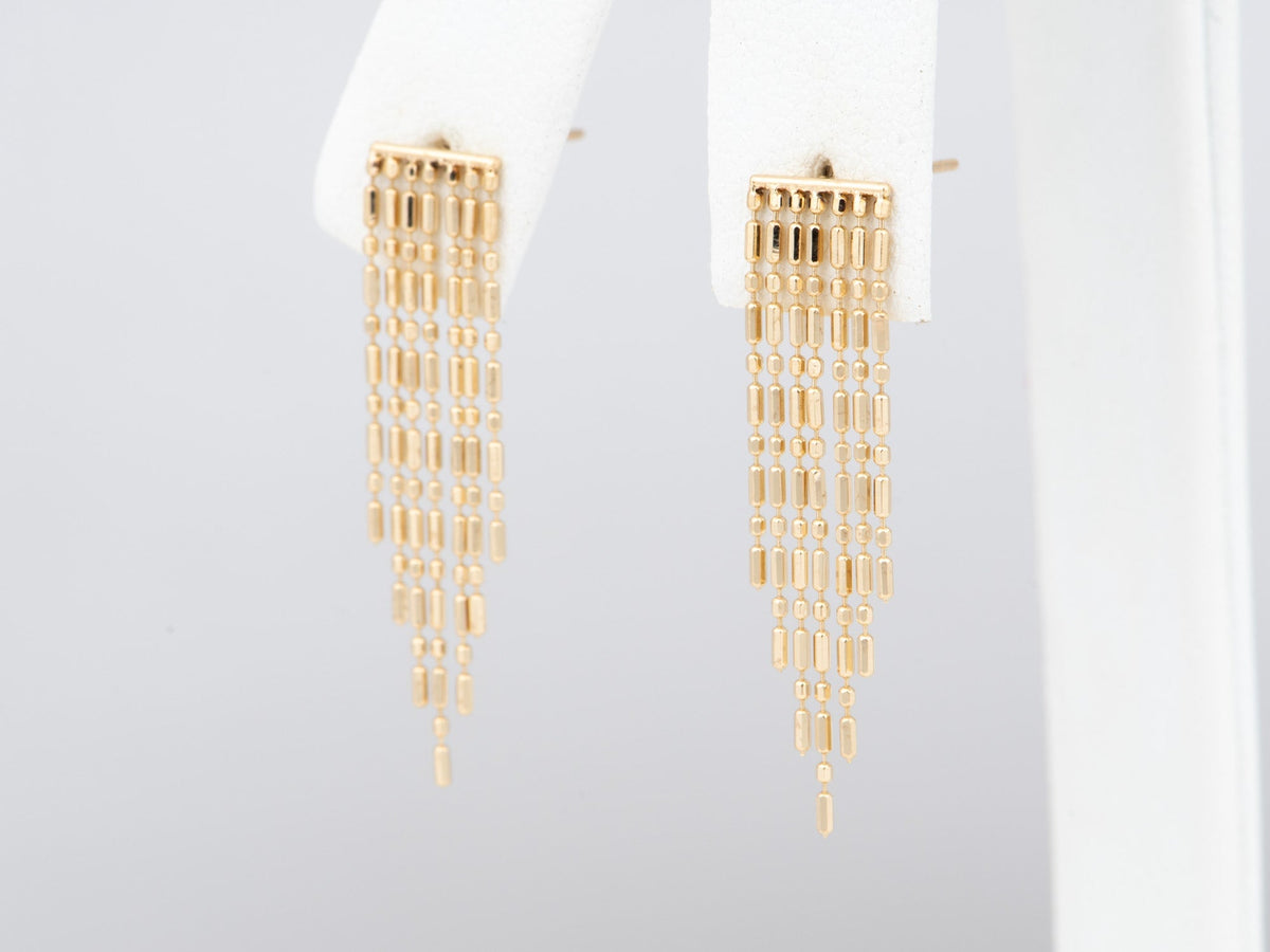 18K Gold Fringe Earrings, Shiny Bling Party Super Trendy Fine Jewelry, Great Movement Fun Dangle Earring R3275 Aurora Designer