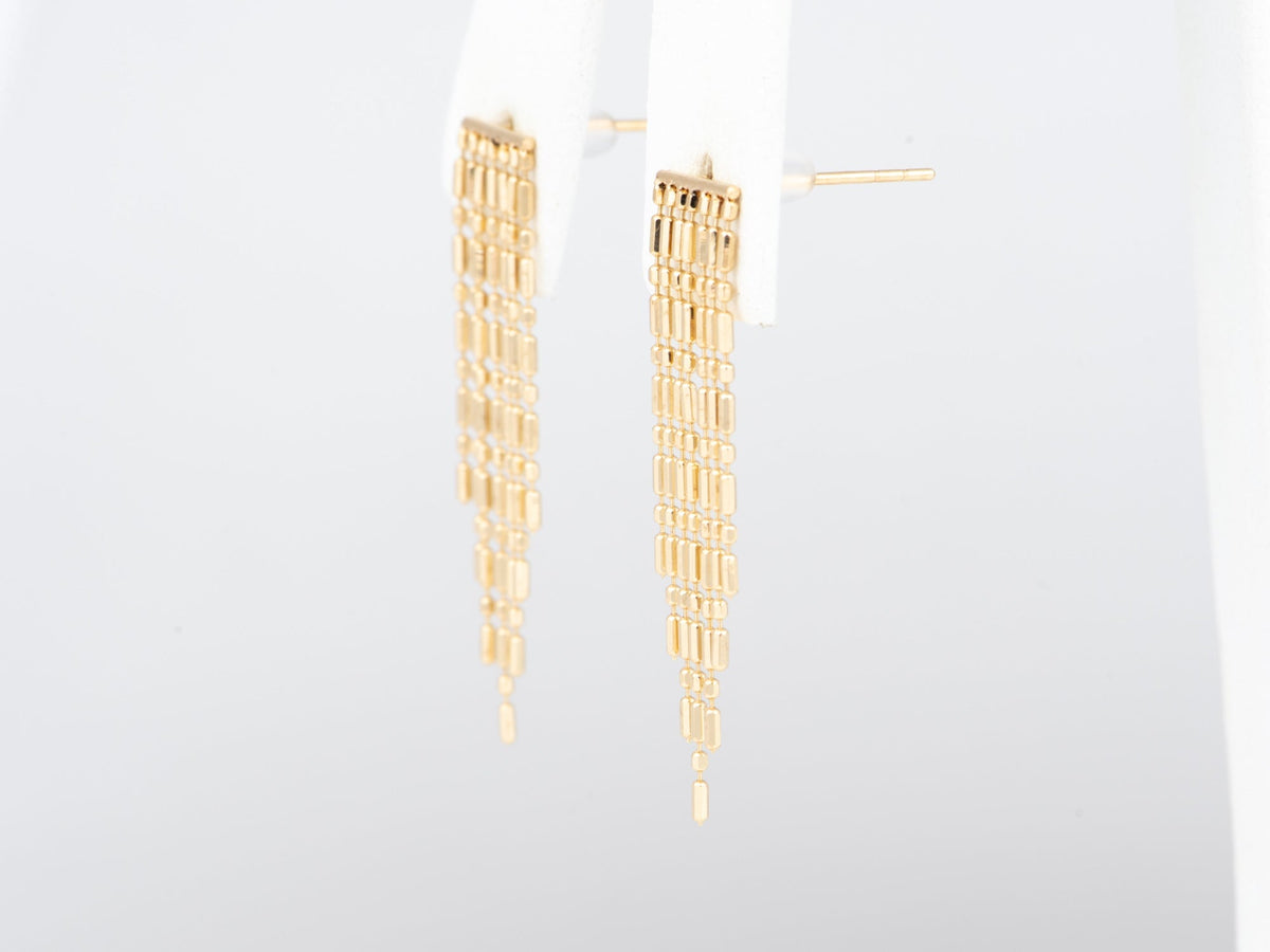 18K Gold Fringe Earrings, Shiny Bling Party Super Trendy Fine Jewelry, Great Movement Fun Dangle Earring R3275 Aurora Designer