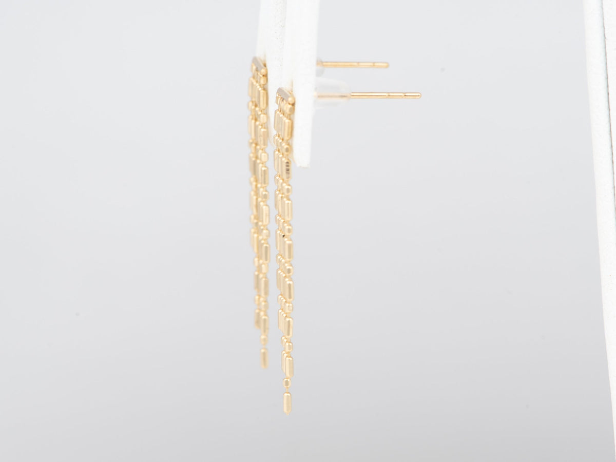 18K Gold Fringe Earrings, Shiny Bling Party Super Trendy Fine Jewelry, Great Movement Fun Dangle Earring R3275 Aurora Designer