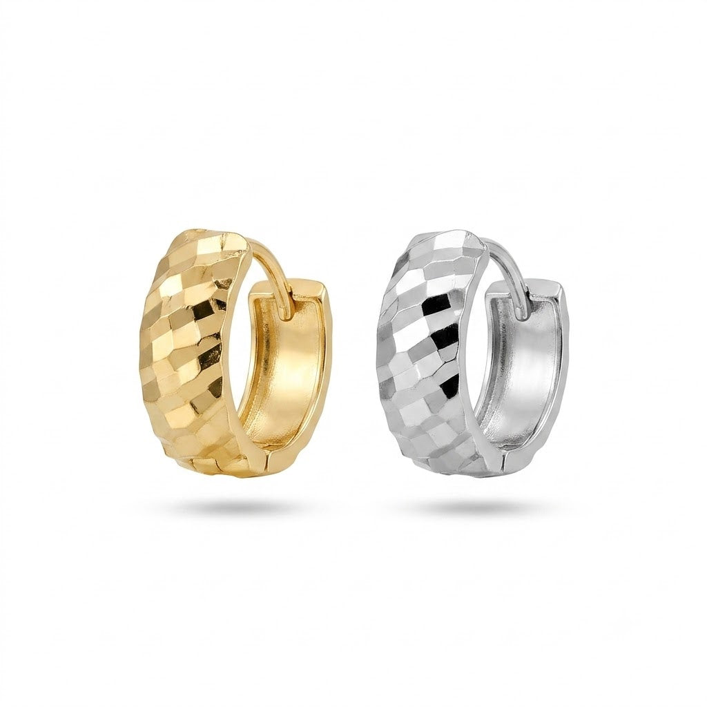 18K Gold Yellow &amp; White Dual-Tone Huggie Earrings Wear Both Sides R3277